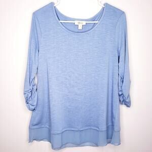 Style & Co. 3/4 Length Sleeve Blue Scoop Neck Blouse Small